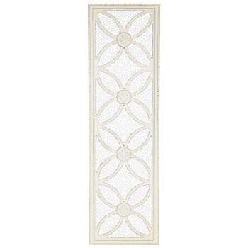 Olivia & May 44"x13" Wooden Floral Panel Wall Decor with Cutout Metal Backing and Beaded Frame White