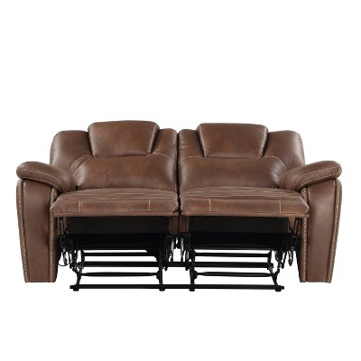 Chestnut Brown Faux Leather 62'' Reclining Loveseat with Pillow-Top Arms