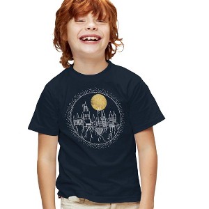 Boys' Short Sleeve Harry Potter Hogwarts Full Moon Line Art T-Shirt - 1 of 4