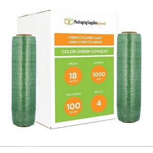 PSBM 4 Rolls Dark Green 18" x 1000 Ft. 100 Gauge Cast Hand Pallet Stretch Wrap - 1 of 4