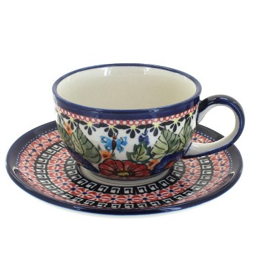 Blue Rose Polish Pottery Floral Butterfly Cup & Saucer : Target