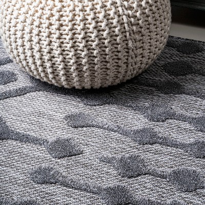 Handmade Reversible Dark Gray Geometric 8' x 10' Synthetic Area Rug