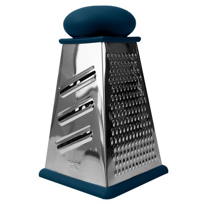 Michael Graves Design Comfortable Grip Non-Skid  Pyramid Shaped 4 Sided Stainless Steel Box Cheese Grater with Handle,  Indigo