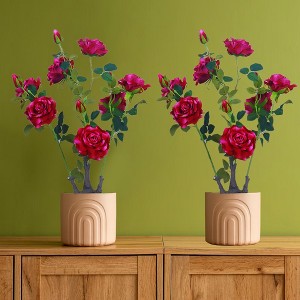 2 pcs Artificial Peony Trees,Faux Peony Plant in Pot, Artificial Peony Tree with Green Leaves for Living Room, Office, Home - 1 of 4