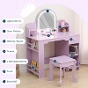 Acekool Kids Vanity Set with Lighted Mirror, Adjustable LED, Stool, Bookshelf, Drawer & Storage Shelves for Girls Ages 3-9, White - 4 of 4