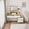 Small Vanity Desk with Lighted Mirror, 6 Drawers & Open Storage Shelves, Space-Saving Wood Vanity Table, Modern White Dressing Table for Bedrooms, - 3 of 4