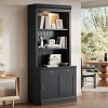 83.4" Mid-Century Bookshelf with LED Lighting Storage Bookcase with 2 Glass Doors and 1 Drawer,Living Room,Home Office - 2 of 4