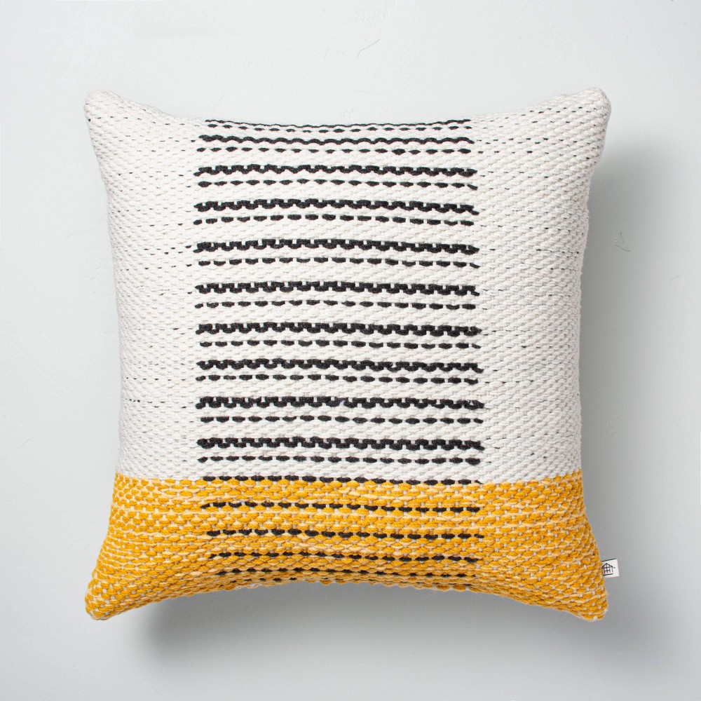 18" x 18" Dotted Wave Stripes Indoor/Outdoor Throw Pillow Yellow - Hearth & Hand with Magnolia