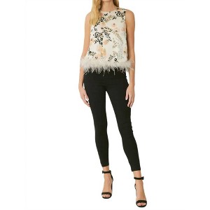 Women's Abstract Tank Top With Feather Trim - entro - 1 of 4