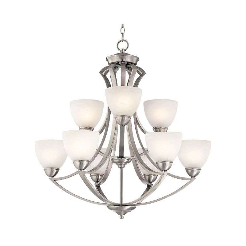 Possini Euro Design Milbury Satin Nickel Chandelier 30" Wide Industrial Tiered White Glass Shade 9-Light Fixture for Dining Room House Kitchen Island, 6 of 8
