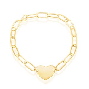 Bella Silver Sterling Silver Polished Heart Paperclip Bracelet - Gold Plated - Gold - 7 Inch - 1 of 2