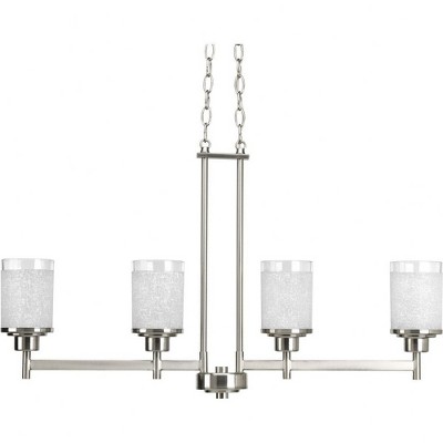 Progress Lighting Alexa 4-Light Linear Chandelier, Brushed Nickel, Textured White Linen Glass Shade