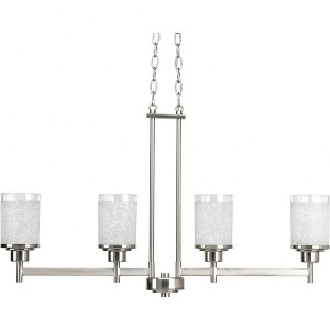 Progress Lighting Alexa 4-Light Linear Chandelier, Brushed Nickel, Textured White Linen Glass Shade - 1 of 2