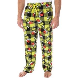 Seven Times Six Dr. Seuss Men's GRINCH Sneaky Face Fleece Plush Pajama Pants Black - 1 of 4