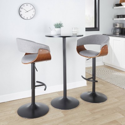 Set of 2 Adjustable Light Gray Walnut Swivel Barstools