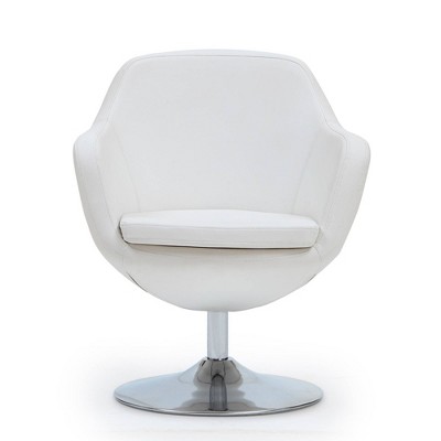 Caisson Faux Leather Swivel Accent Chair White: Polished Chrome Base ...