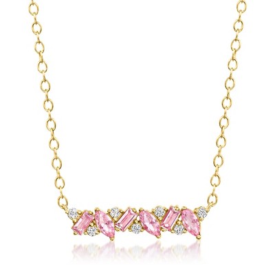 Pure Collection by Ross-Simons 0.30 ct. t.w. Lab-Grown Pink Sapphire Necklace With Lab-Grown Diamonds in 18kt Gold Vermeil Size 16