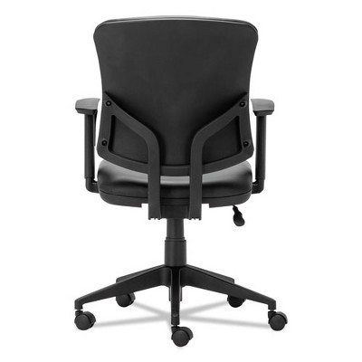 Adjustable Ergonomic Leather Task Chair with Swivel Arms, Black