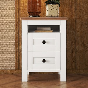 Farmhouse Wooden Nightstand, Side Table/End Table with 2 Drawers 4S - ModernLuxe - 1 of 4