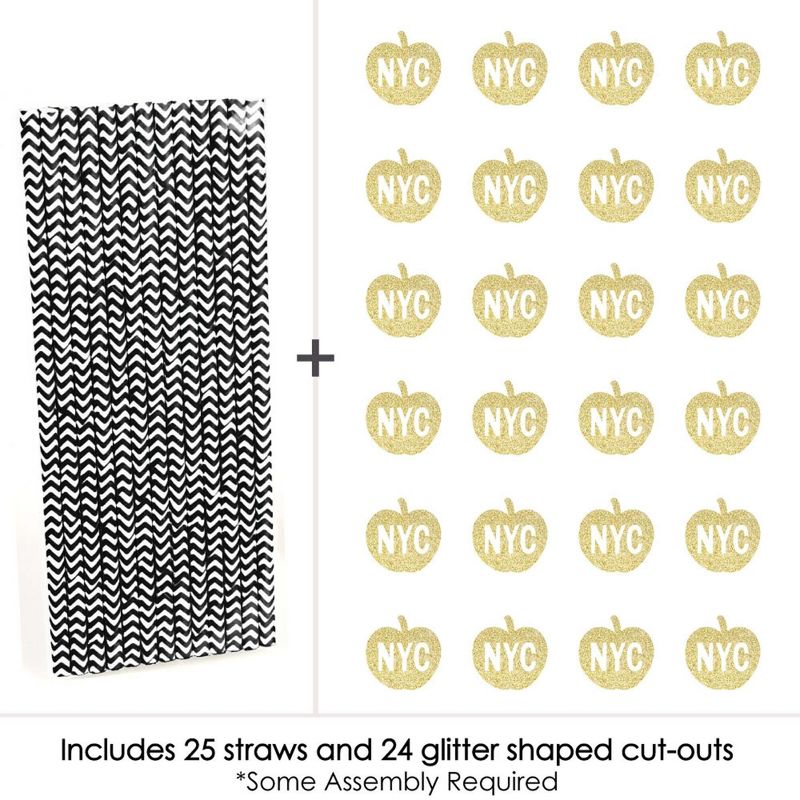 Big Dot of Happiness Gold Glitter NYC Apple Party Straws - No-Mess Real Glitter Cut-Outs and Decorative New York City Party Paper Straws - Set of 24, 5 of 8