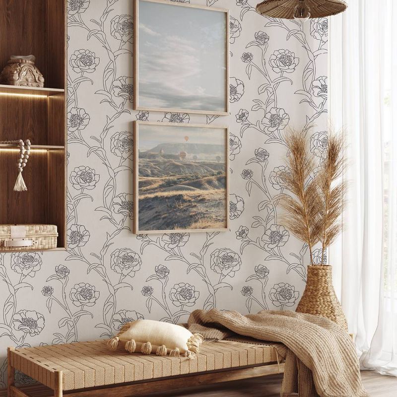 Tempaper &#38; Co. 56 sq ft Peonies Peel and Stick Wallpaper Black and White Floral, 3 of 8