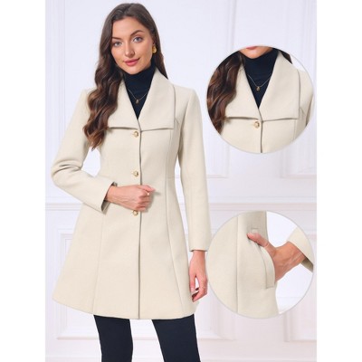 INSPIRE CHIC Women's Elegant Single Breasted Winter Warm Long Sleeve Lapel Mid-Long A-Line Pea Coat Large Beige — фото 2