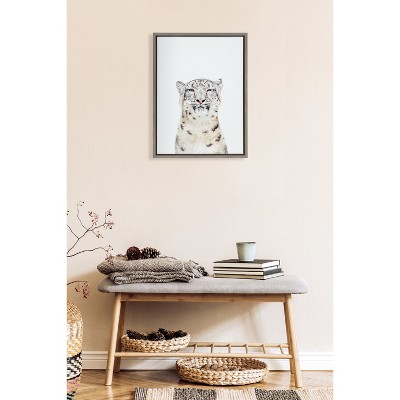 18" x 24" Gray Snow Leopard Portrait Framed Canvas Art
