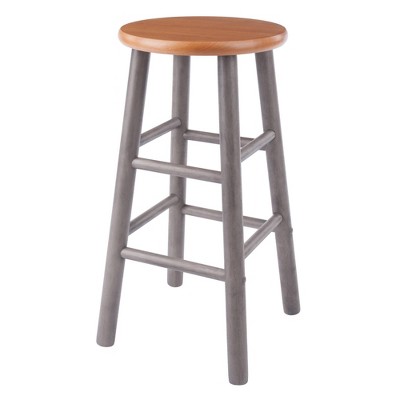 24" Gray and Teak Backless Wood Counter Stools Set