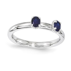 Black Bow Jewelry Sterling Silver Stackable Created Sapphire Oval Two Stone Ring - 1 of 4