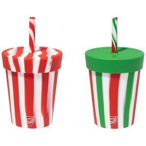 Silipint: Silicone Kids 8oz Straw Tumblers, 2 Pack, Peppermint & Poinsettia - 1 of 4