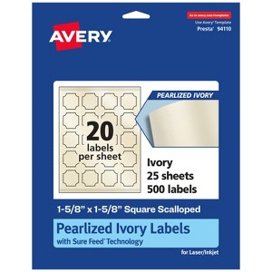 Avery Pearlized Ivory Square Scalloped Labels with Sure Feed Technology, Print-to-the-Edge, 1-5/8" x 1-5/8" - 1 of 4