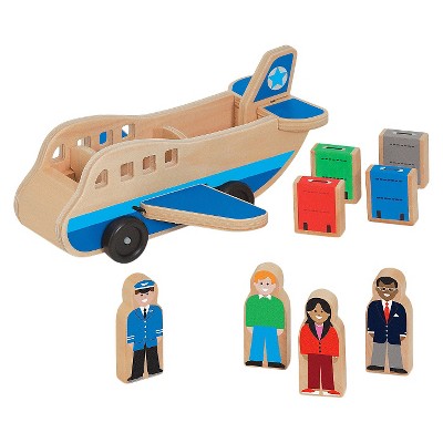 Melissa & Doug Wooden Airplane Play Set With 4 Play Figures and 4 Suitcases