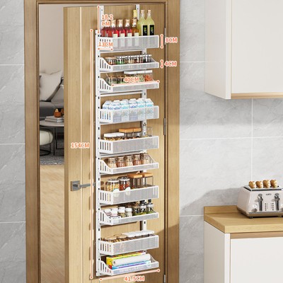 10-Layer Carbon Steel Door Hanging Basket, Punch-Free Adjustable Bathroom Storage Frame,Kitchen Wall-Mounted Seasoning Bottle Storage Rack