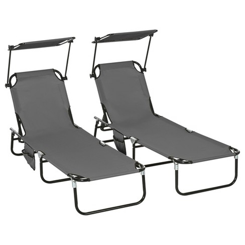 Outsunny Folding Chaise Lounge Pool Chairs, Set Of 2 Outdoor Sun ...