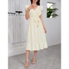 Coolmee Women's Cross Neck Ruffle Flying Short Sleeve Floral Dress Summer Sun Beach With Waist Belt Midi Dress - 4 of 4