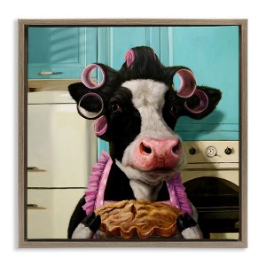 Stupell Industries Glamorous Cow Baking Pie Floating Frame Canvas Art, Brown, 18" x 18" - 1 of 4