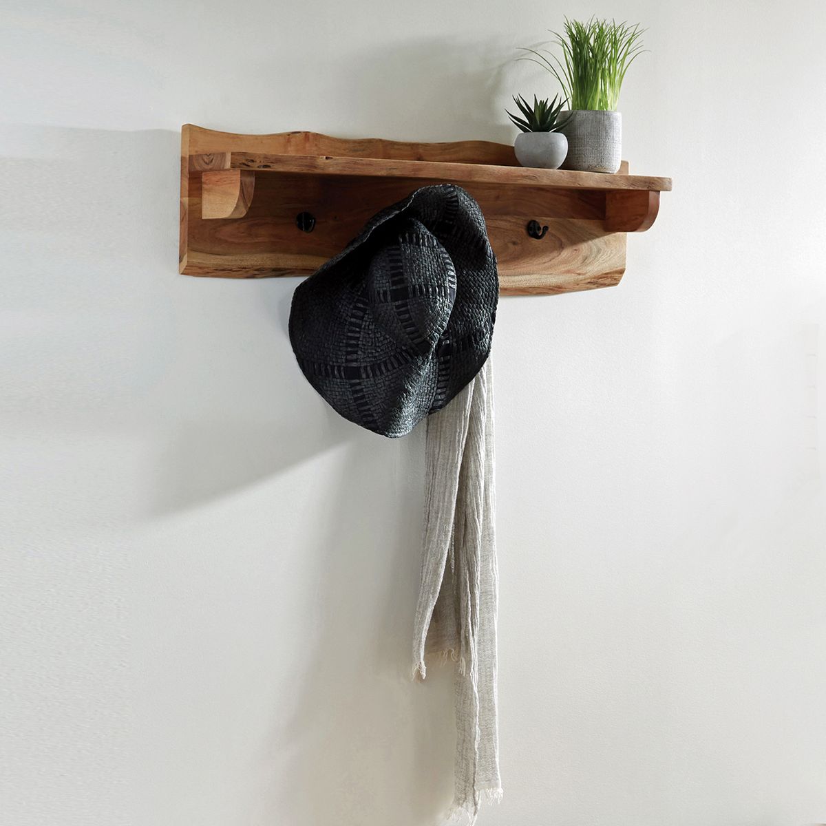 Alaterre Furniture Alpine Natural Brown Live Edge Wood Coat Hooks with Shelf - thumbnail 3