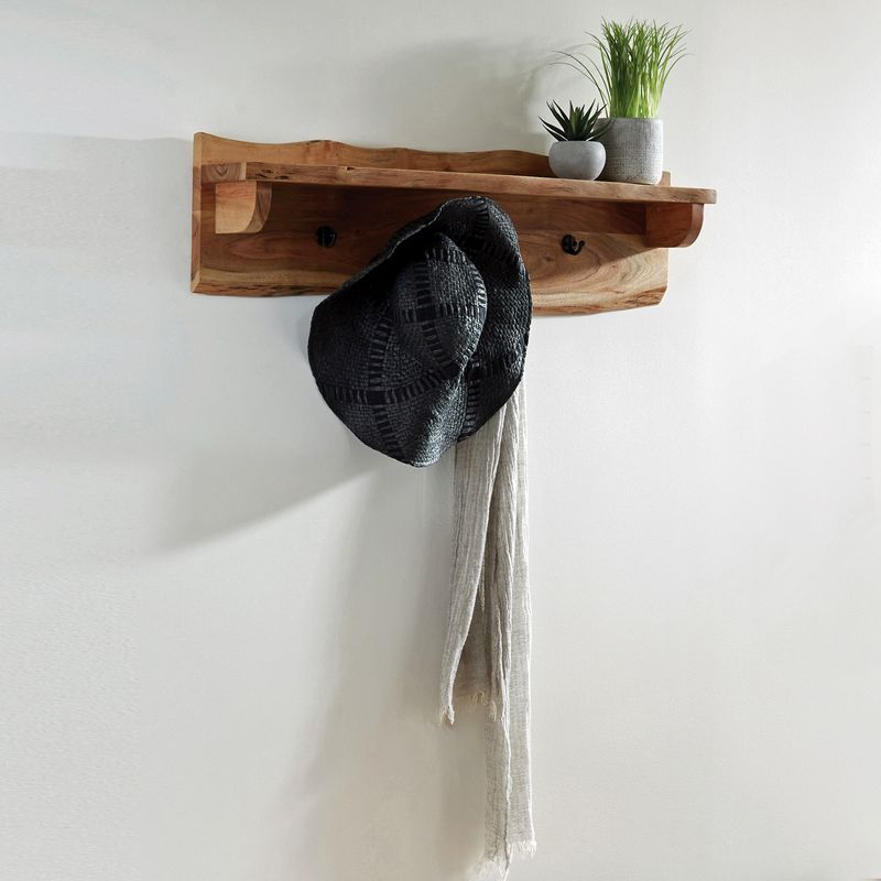 Alaterre Furniture Alpine Natural Brown Live Edge Wood Coat Hooks with Shelf, 4 of 7
