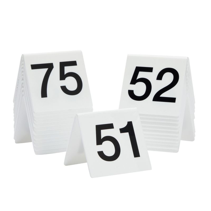 Set of 25 Acrylic Table Numbers for Wedding Reception, Plastic Tent Cards Numbered 51-75 for Restaurants, Banquets (3 x 2.75 x 2.5 In), 1 of 6