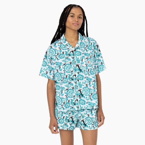 Dickies Women's Roseburg Short Sleeve Shirt, Blue Floral Print (gg2 ...