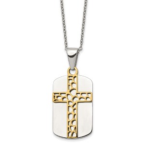 Chisel Stainless Steel Yellow IP-plated 2 Piece Cut Out Cross Dog Tag on a 18" Cable Chain Necklace - 1 of 2