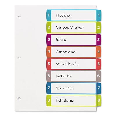Avery Ready Index Table of Contents Dividers Multicolor Tabs 1-8 Letter 11841