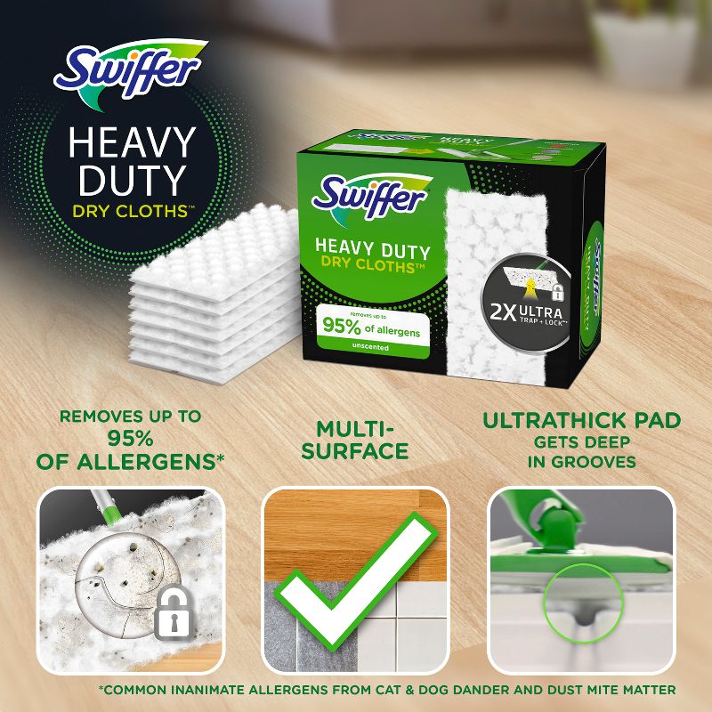 Swiffer Sweeper Heavy Duty Multi-Surface Dry Cloth Refills for Floor Sweeping and Cleaning - Unscented - 20ct, 4 of 15