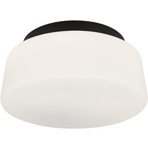 Possini Euro Design Buckley 13" Modern Flush-Mount Ceiling Light Fixture Kitchen Foyer Hallway Drum Round Black Finish White Glass Bedroom Bathroom - 1 of 4