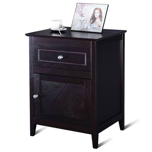 Costway End Table Nightstand Living Room Furniture Espresso Beechwood