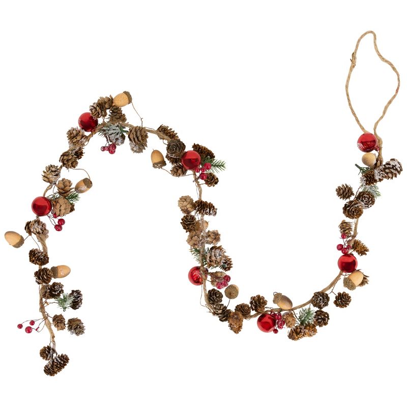 Northlight Pine Cones and Berries with Ornaments Christmas Twig Garland - 39.5" x 3" - Unlit, 1 of 8
