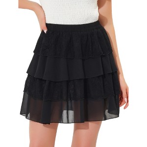 INSPIRE CHIC Women's Summer High Waist A-Line Lace Mini Tiered Skirt - 1 of 4