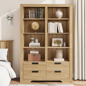 72" Tall Farmhouse Bookshelf w/ 4 Drawers, 6-Tier Double Wide Storage Bookcase for Home Office & Living Room - 1 of 4