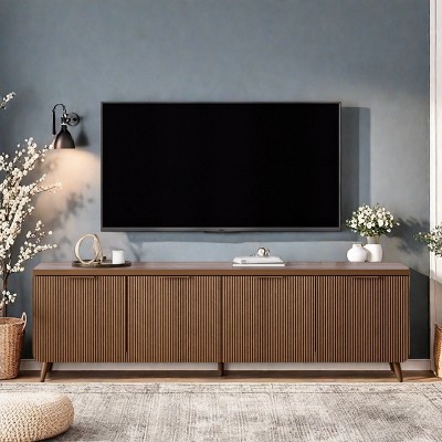 GlasFlength Decorative Storage Cabinets TV Stand, Mid-Century Modern Four Door Cabinet Storage for Living Room Bedroom
