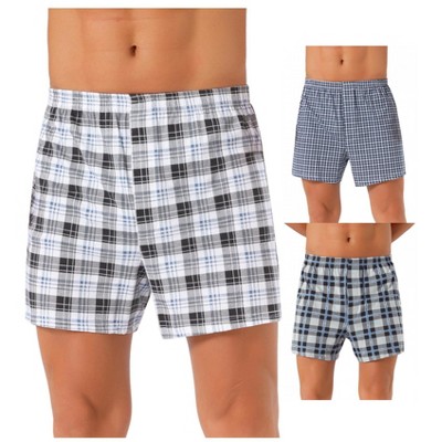 INSPIRE CHIC Men's 3 Pack Elastic Waistband Plaid Printing Boxer Shorts